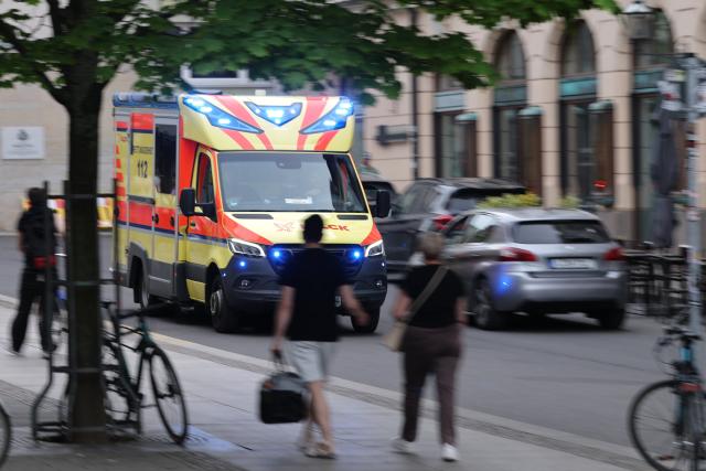 04 May 2026, Saxony, Leipzig: An ambulance passes near the spot where a car has driven into a group of people in Leipzig. Photo: Jan Woitas/dpa