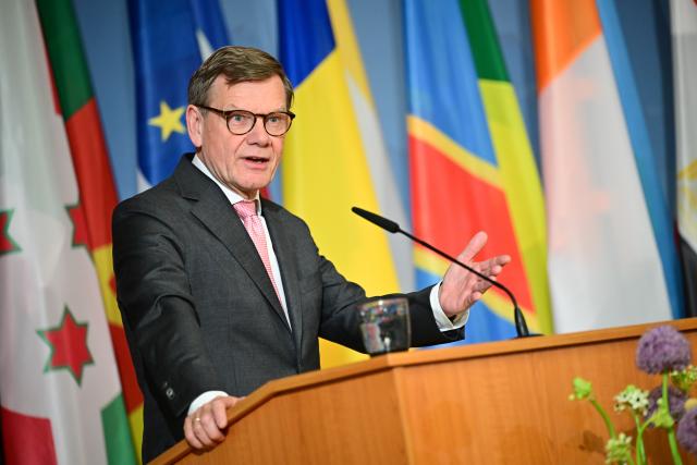 05 May 2026, Berlin: Johann Wadephul, German Foreign Minister, speaks during the reception of the African Diplomatic Corps at the Federal Foreign Office. Photo: Sebastian Christoph Gollnow/dpa