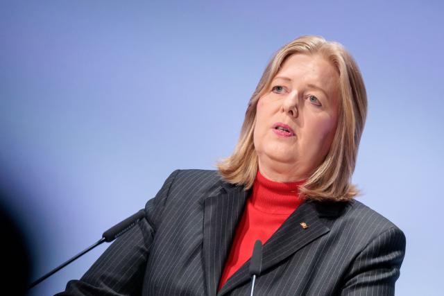 05 May 2026, Berlin: Baerbel Bas, German Minister of Labor and Social Affairs, speaks at the Job Center Day. Photo: Carsten Koall/dpa