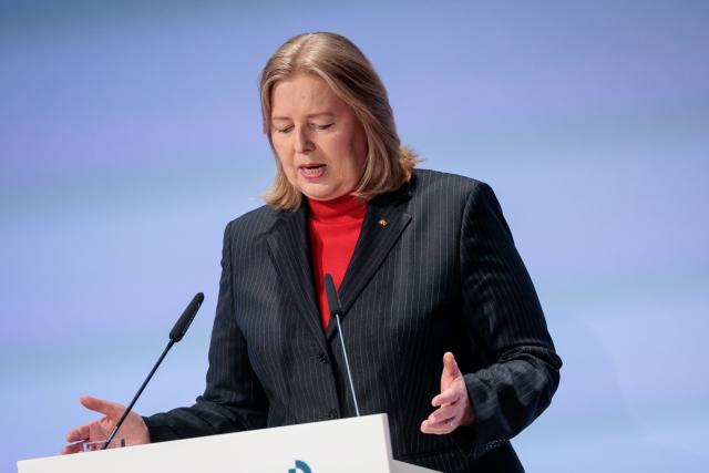 05 May 2026, Berlin: Baerbel Bas, German Minister of Labor and Social Affairs, speaks at the Job Center Day. Photo: Carsten Koall/dpa