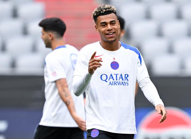 05 May 2026, Bavaria, Munich: Paris Saint-Germain's Desire Doue in action during the team's training session ahead of the UEFA Champions League semi-final second leg soccer match against Bayern Munich. Photo: Sven Hoppe/dpa