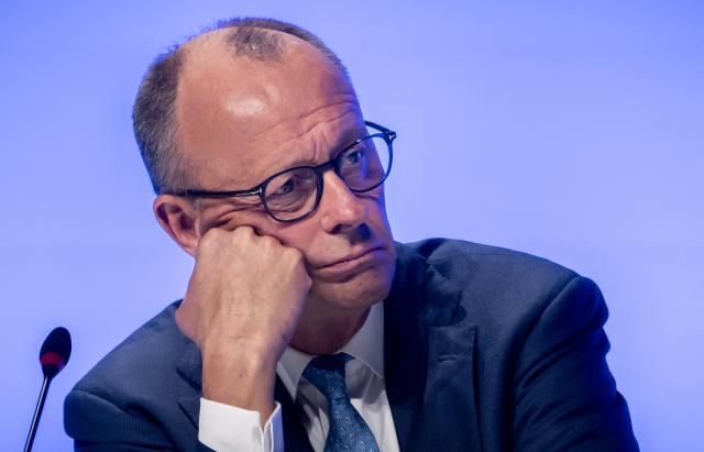 05 May 2026, Berlin: German Chancellor Friedrich Merz sits on the podium during the Economic Day of the Christian Democratic Union (CDU) Economic Council. Photo: Michael Kappeler/dpa