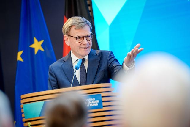06 May 2026, Berlin: German Minister of Foreign Affairs Johann Wadephul speaks at the Adenauer Conference on Germany's role in international politics at the Konrad Adenauer Foundation. Photo: Kay Nietfeld/dpa