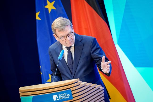 06 May 2026, Berlin: German Minister of Foreign Affairs Johann Wadephul speaks at the Adenauer Conference on Germany's role in international politics at the Konrad Adenauer Foundation. Photo: Kay Nietfeld/dpa