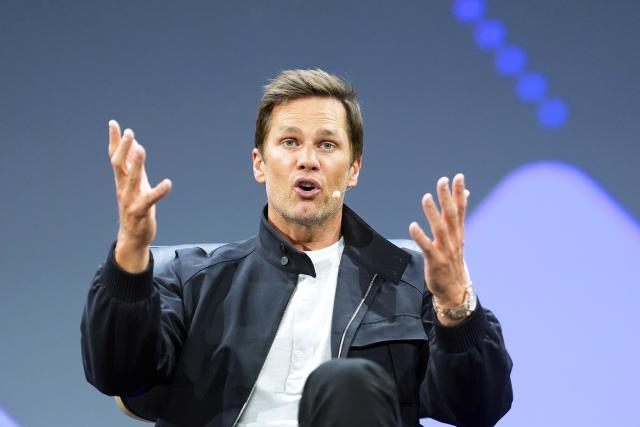06 May 2026, Hamburg: Tom Brady, former American football player and multiple Superbowl winner, speaks on stage during the OMR digital trade fair in the exhibition halls of Hamburg Messe. Photo: Marcus Brandt/dpa