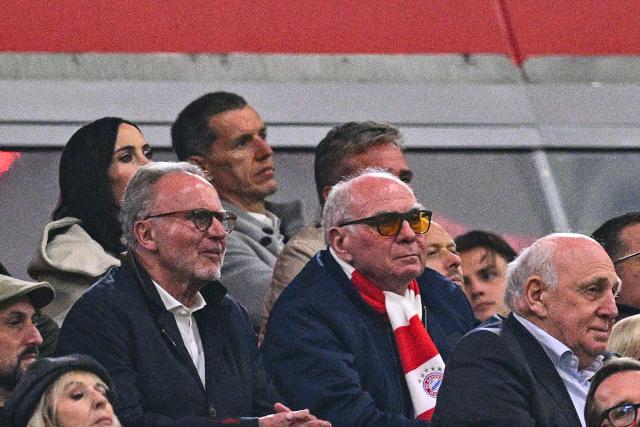 06 May 2026, Bavaria, Munich: Uli Hoeness, Honorary President of FC Bayern Munich and Karl-Heinz Rummenigge (L) attend the UEFA Champions League semi-final, second leg soccer match between Bayern Munich and Paris Saint-Germain at the Allianz Arena. Photo: Tom Weller/dpa