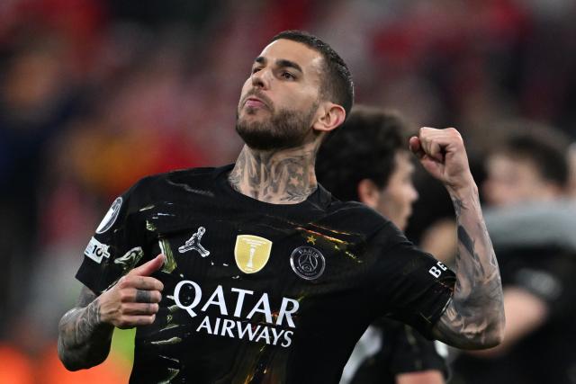 06 May 2026, Bavaria, Munich: Paris Saint-Germain's Lucas Hernandez  celebrates after the UEFA Champions League semi-final, second leg soccer match between Bayern Munich and Paris Saint-Germain at the Allianz Arena. Photo: Sven Hoppe/dpa