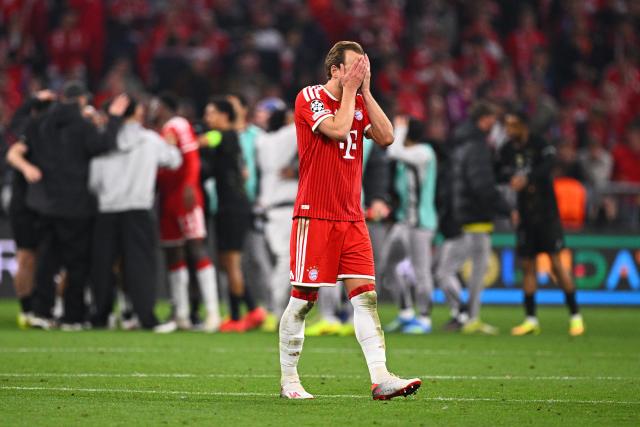 06 May 2026, Bavaria, Munich: Bayern Munich's Harry Kane reacts in dejection after the UEFA Champions League semi-final, second leg soccer match between Bayern Munich and Paris Saint-Germain at the Allianz Arena. Photo: Tom Weller/dpa