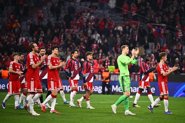 06 May 2026, Bavaria, Munich: Munich's players thank the fans after the UEFA Champions League semi-final, second leg soccer match between Bayern Munich and Paris Saint-Germain at the Allianz Arena. Photo: Tom Weller/dpa