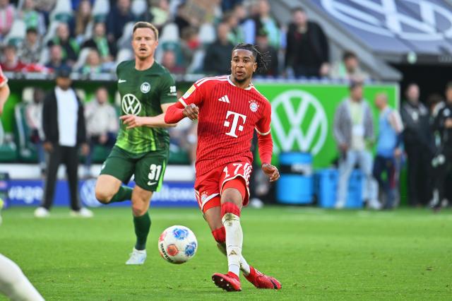 09 May 2026, Lower Saxony, Wolfsburg: Bayern Munich's Michael Olise in action during the German Bundesliga soccer match between VfL Wolfsburg and Bayern Munich at the Volkswagen Arena. Photo: Swen Pförtner/dpa - IMPORTANT NOTICE: DFL and DFB regulations prohibit any use of photographs as image sequences and/or quasi-video.