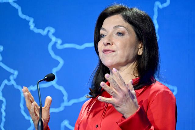 13 May 2026, North Rhine-Westphalia, Aachen: Katherina Reiche, German Minister of Economics, speaks at the Charlemagne Prize Forum. Photo: Federico Gambarini/dpa
