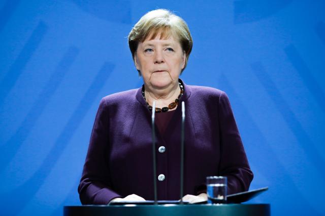 FILED - 16 March 2020, NA, Berlin: FILE PHOTO - German chancellor Angela Merkel delivers a statement at the Chancellery. Photo: Markus Schreiber/AP POOL/dpa