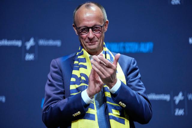 15 May 2026, Bavaria, Wuerzburg: German Chancellor Friedrich Merz takes part in a panel discussion at the 104th German Catholic Day under the motto "Shaping the future together". Photo: Matthias Schrader/AP Pool/dpa - ATTENTION: For editorial use only and only with full reference to the above credit