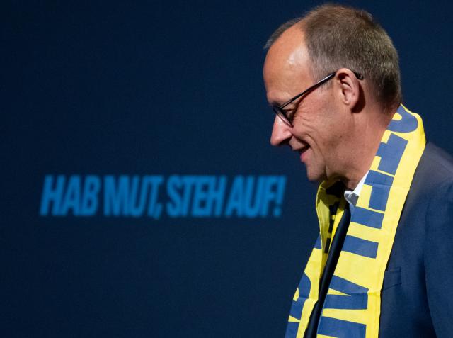 15 May 2026, Bavaria, Wuerzburg: German Chancellor Friedrich Merz takes part in a panel discussion at the 104th German Catholic Day under the motto "Shaping the future together". Photo: Sven Hoppe/dpa - ATTENTION: For editorial use only and only with full reference to the above credit