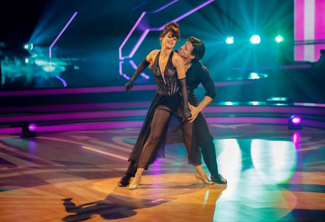 15 May 2026, North Rhine-Westphalia, Cologne: Athlete Joel Mattli and professional dancer Malika Dzumaev dance on stage in the RTL dance show "Let's Dance" at the Coloneum. Photo: Thomas Banneyer/dpa