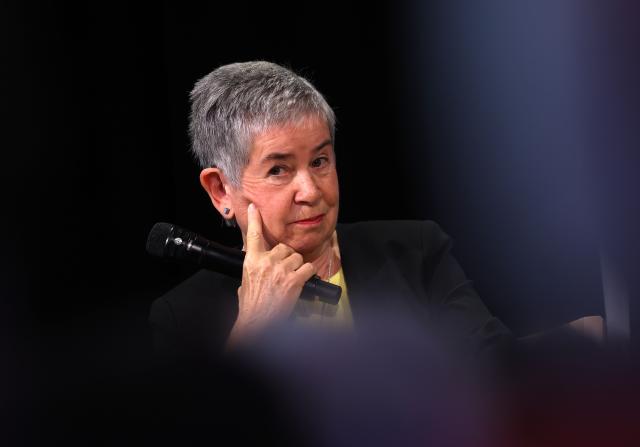 16 May 2026, Bavaria, Wuerzburg: Irme Stetter-Karp, president of the German Catholic Bishops' Conference (ZdK), attends a debate on the Synodal Path at the German Catholic Convention. Photo: Karl-Josef Hildenbrand/dpa - ATTENTION: For editorial use only and only with full reference to the above credit
