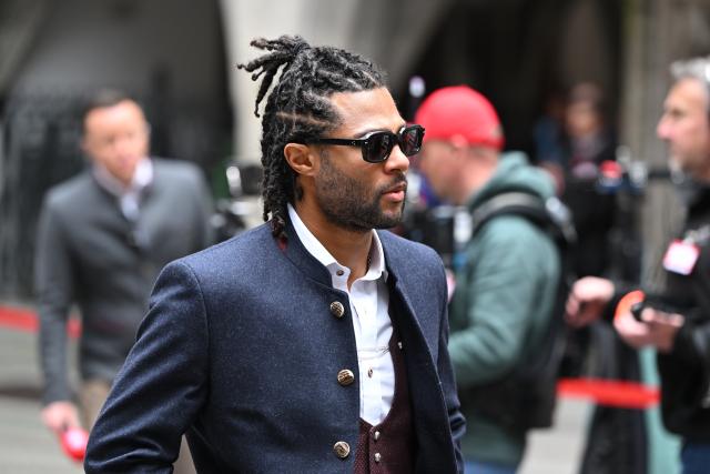 17 May 2026, Bavaria, Munich: Bayern Munich's Serge Gnabry arrives at the team's celebration of the German Bundesliga championship title at Marienplatz in Munich. Photo: Sven Hoppe/dpa