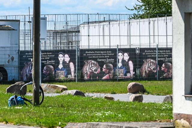 18 May 2026, Saxony, Schkeuditz: A view of the fenced-in area where tigers are kept in an industrial park in Schkeuditz. German police have shot dead a tiger that escaped from a private facility near the eastern city of Leipzig on Sunday. Photo: Heiko Rebsch/dpa