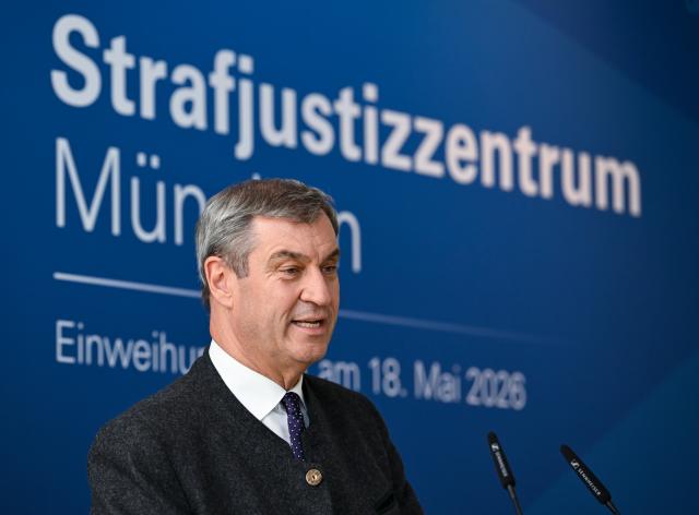 18 May 2026, Bavaria, Munich: Markus Soeder, Minister-President of Bavaria, speaks during the inauguration ceremony of the new Criminal Justice Center. Photo: Sven Hoppe/dpa