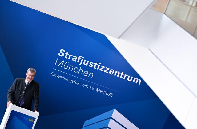 18 May 2026, Bavaria, Munich: Markus Soeder, Minister-President of Bavaria, speaks during the inauguration ceremony of the new Criminal Justice Center. Photo: Sven Hoppe/dpa