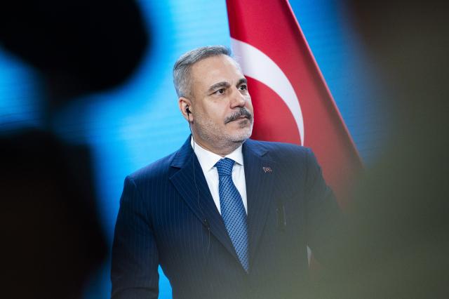 18 May 2026, Berlin: Turkish Foreign Minister Hakan Fidan attends a joint press conference with German Foreign Minister Johann Wadephul, at the Federal Foreign Office in Berlin. Photo: Christophe Gateau/dpa