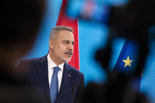 18 May 2026, Berlin: Turkish Foreign Minister Hakan Fidan attends a joint press conference with German Foreign Minister Johann Wadephul, at the Federal Foreign Office in Berlin. Photo: Christophe Gateau/dpa