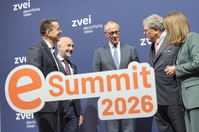 20 May 2026, Berlin: German Chancellor Friedrich Merz attends the "ZVEI eSummit" conference in Berlin. Merz spoke during a session focusing on the application of artificial intelligence (AI) within the country's electrical and digital manufacturing industries Photo: Michael Kappeler/dpa