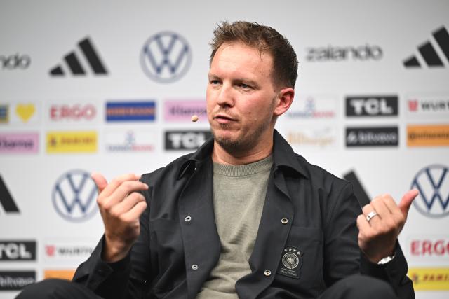 21 May 2026, Hesse, Frankfurt: German national football coach Julian Nagelsmann speaks during a press conference to announce the official squad for the upcoming 2026 FIFA World Cup. The global tournament takes place across Canada, Mexico and the United States from 11 June to 19 July 2026. Photo: Federico Gambarini/dpa
