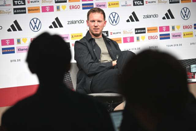 21 May 2026, Hesse, Frankfurt: German national football coach Julian Nagelsmann speaks during a press conference to announce the official squad for the upcoming 2026 FIFA World Cup. The global tournament takes place across Canada, Mexico and the United States from 11 June to 19 July 2026. Photo: Federico Gambarini/dpa