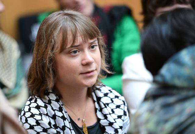 22 May 2026, Baden-Württemberg, Stuttgart: Climate activist Greta Thunberg gestures to the defendants during a trial for an attack against an Israeli arms company . Five pro-Palestine activists are on trial. According to the indictment, they broke into an Israeli arms company in Ulm at night, destroyed inventory, sprayed the walls and caused millions in damage. Photo: Bernd Weißbrod/dpa