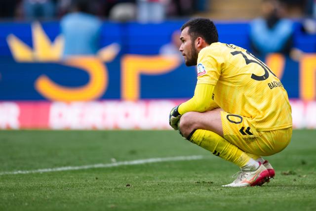 FILED - 12 April 2026, North Rhine-Westphalia, Cologne: Werder Bremen Goalkeeper Mio Backhaus reacts after conceding a goal during the German Bundesliga soccer match between 1. FC Cologne and Werder Bremen at RheinEnergieStadion. Photo: Marius Becker/dpa
