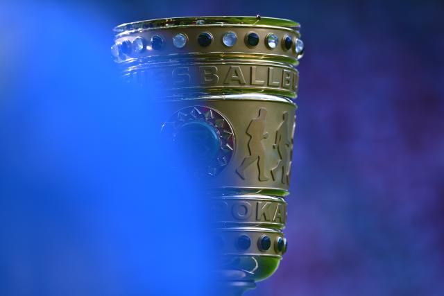 23 May 2026, Berlin: The DFB Cup is on display ahead of the German DFB Cup Final soccer match between Bayern Munich andVfB Stuttgart at Berlin Olympic Stadium. Photo: Sebastian Gollnow/dpa