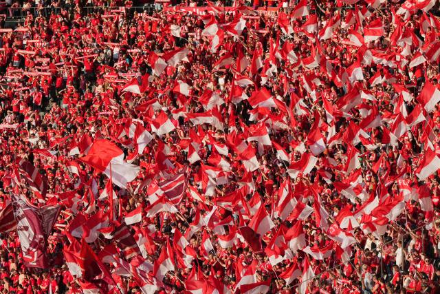 23 May 2026, Berlin: Bayern Munich fans celebrate ahead of the German DFB Cup Final soccer match between Bayern Munich and VfB Stuttgart at Berlin Olympic Stadium. Photo: Soeren Stache/dpa