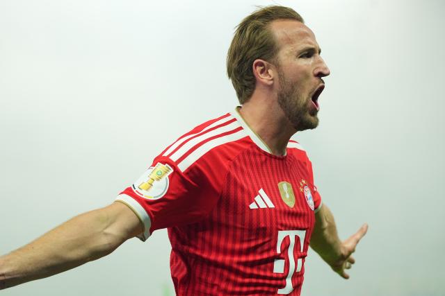 23 May 2026, Berlin: Bayern Munich's Harry Kane celebrates after scoring his side's first goal of the game during the German DFB Cup Final between Bayern Munich and VfB Stuttgart at the Olympic Stadium in Berlin. Photo: Michael Kappeler/dpa
