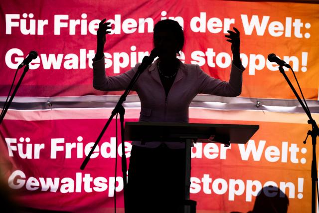 28 May 2026, Berlin: Sahra Wagenknecht, founder of the Sahra Wagenknecht Alliance (BSW) and chair of the BSW's Core Values Commission, speaks at a BSW rally at Lucie-Leydicke-Platz in Berlin-Schoeneberg. Ahead of the Berlin House of Representatives election on September 20, 2026, the BSW is hosting a rally and inviting attendees to join party founder Wagenknecht for a visit to a local pub. Photo: Christoph Soeder/dpa