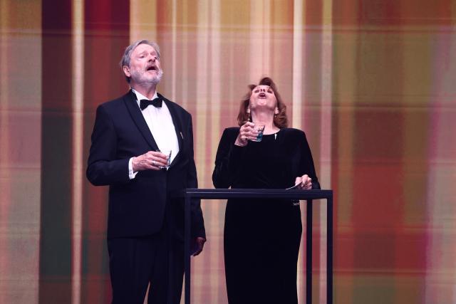 29 May 2026, Berlin: German actor Michael Wittenborn (L) and Austrian-German actress Senta Berger present the Best Female Supporting Actress award at the German Film Awards ceremony in the Palais am Funkturm. Photo: Christoph Soeder/dpa