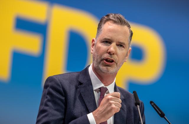 30 May 2026, Berlin: Outgoing Free Democratic Party (FDP) chairman Christian Duerr speaks during the liberal party's federal convention in Berlin. Photo: Michael Kappeler/dpa