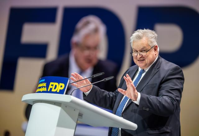 30 May 2026, Berlin: Free Democratic Party (FDP) Treasurer Michael Link speaks during the liberal party's federal convention in Berlin. Photo: Michael Kappeler/dpa