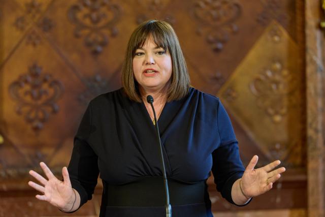 01 June 2026, Hamburg: Katharina Fegebank, Deputy Mayor, holds a press conference at City Hall regarding the results of the Olympic referendum. Photo: Georg Wendt/dpa