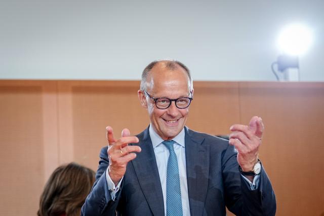 03 June 2026, Berlin: German Chancellor Friedrich Merz reacts during the German Cabinet meeting at the German Chancellery. Photo: Kay Nietfeld/dpa