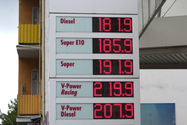 03 June 2026, Berlin: Digital display boards show fuel prices at a filling station. Photo: Sven Kaeuler/dpa