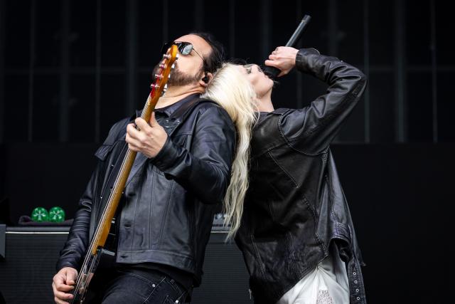 05 June 2026, Bavaria, Nuremberg: Taylor Momsen (R), singer, and Mark Damon, bassist-both members of the American rock band The Pretty Reckless-perform on stage at a rock open-air festival. Photo: Daniel Karmann/dpa