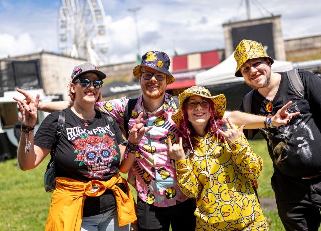 05 June 2026, Bavaria, Nuremberg: Visitors at the Rock im Park open-air festival walk across the festival grounds. Photo: Daniel Karmann/dpa