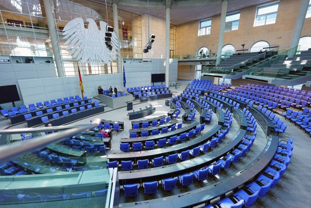 FILED - 19 March 2026, Berlin: A view of the empty plenary chamber ahead of a plenary session in the German Bundestag. Photo: Michael Kappeler/dpa