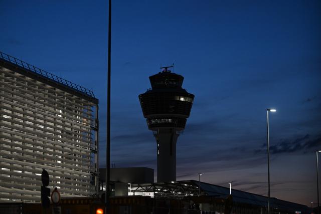 07 June 2026, Bavaria, Munich: A view of the control tower at Munich Airport. Flight operations at Munich Airport have been partially suspended. Photo: Sven Hoppe/dpa