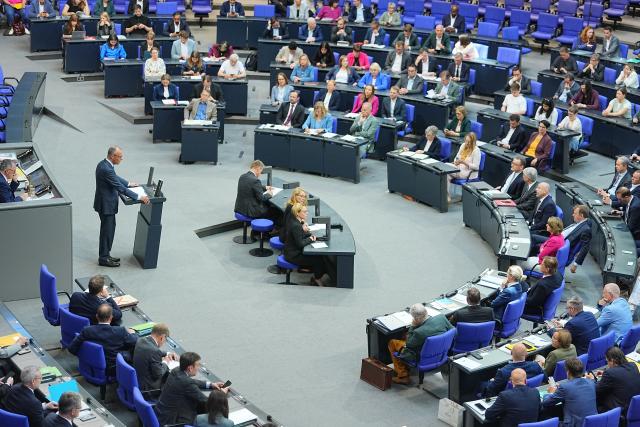 11 June 2026, Berlin: German Chancellor Friedrich Merz speaks in the plenary chamber of the Bundestag ahead of the government's policy statement. Photo: Michael Kappeler/dpa