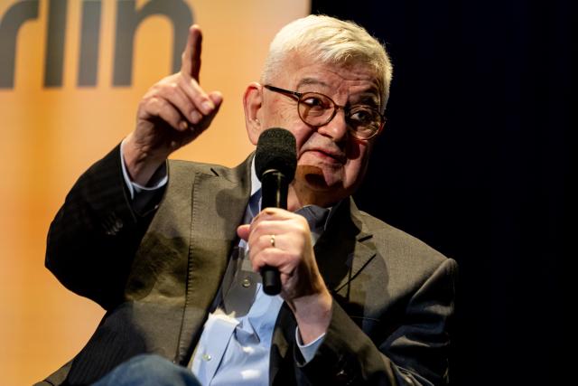 FILED - 12 May 2026, Berlin: FILE PHOTO - Joschka Fischer, former Foreign Minister, sits on the stage at the book launch of "Who are we?" by the former Foreign Minister at the Urania. Photo: Fabian Sommer/dpa