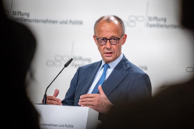 11 June 2026, Berlin: German Chancellor Friedrich Merz (CDU) speaks at the Family Business Day organized by the Family Business and Politics Foundation. Photo: Michael Kappeler/dpa