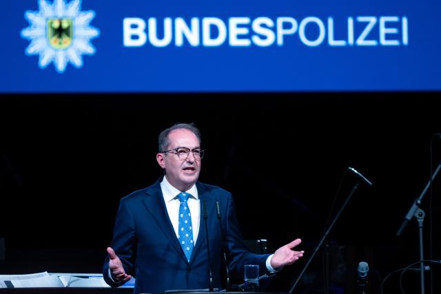 12 June 2026, Brandenburg, Potsdam: German Minister of the Interior Alexander Dobrindt speaks during the ceremony marking the 75th anniversary of the German Police. Photo: Soeren Stache/dpa