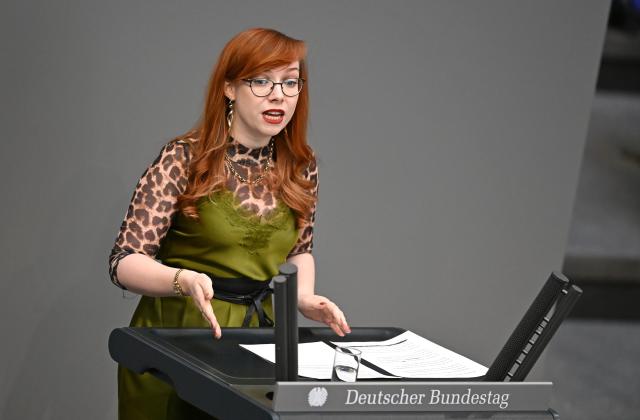 12 June 2026, Berlin: Kathrin Gebel of the The Left Party speaks on the topic of "psychosocial support during legal proceedings" in the plenary chamber of the German Parliament (Bundestag). Photo: Elisa Schu/dpa